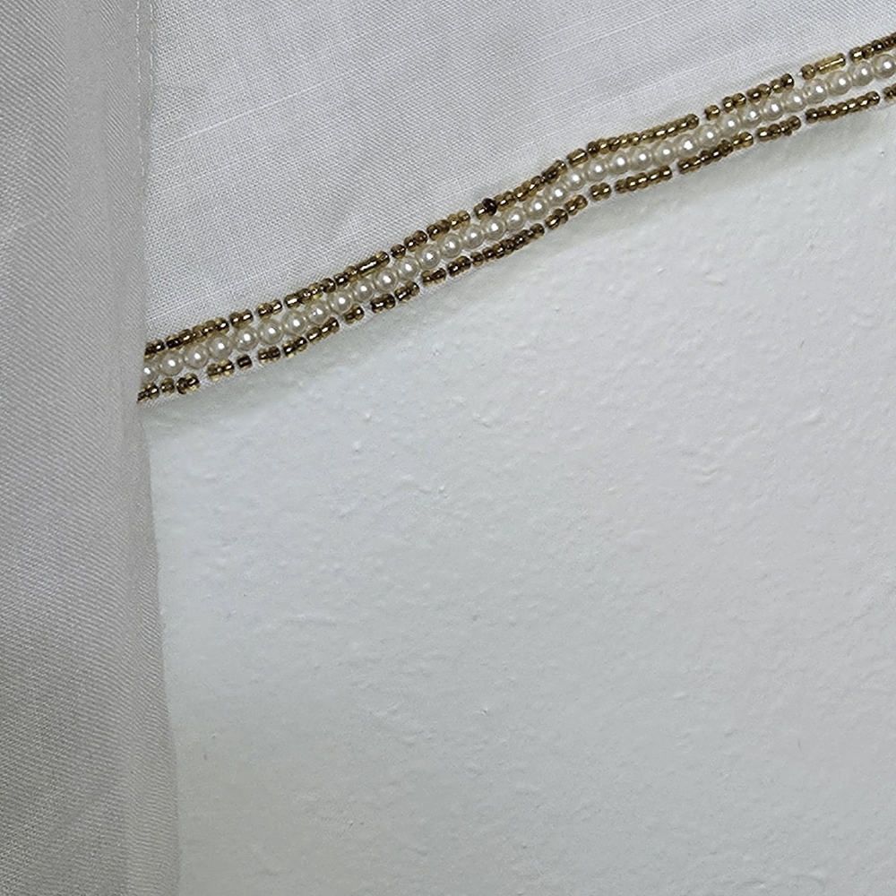 NEW Belle Mar Marena Sol White 100 %Linen Tunic Gold Pearl Beaded M - Picture 4 of 11